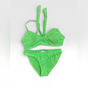 No Boundaries Neon Green Textured Bikini Set – Size M (7–9)